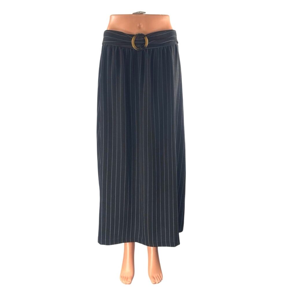NYCC Women's Black Striped High Waisted Ring Straight Full Midi Skirt Size S